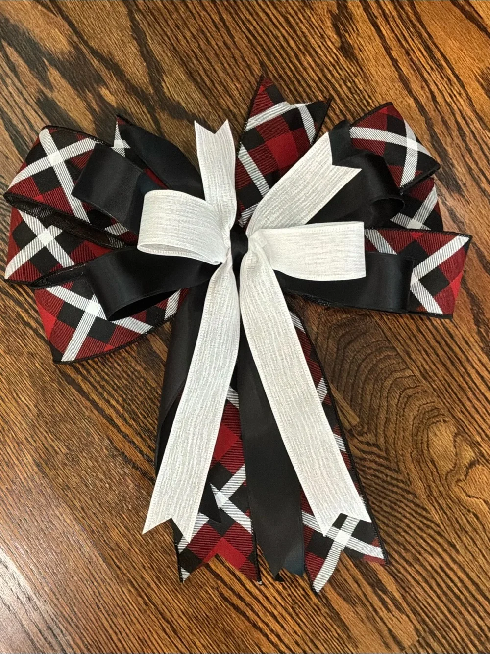 Red Plaid & White Accent Holiday Bow - Classic Wreath Bow